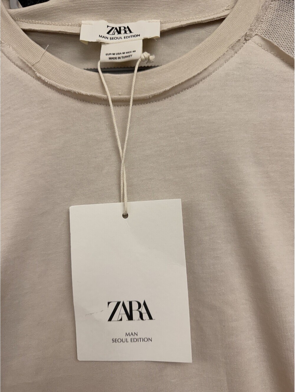 Zara Men’s Cream Long Sleeve T Shirt Crewneck Minimalist Casual Top Size M NWT - Picture 5 of 8